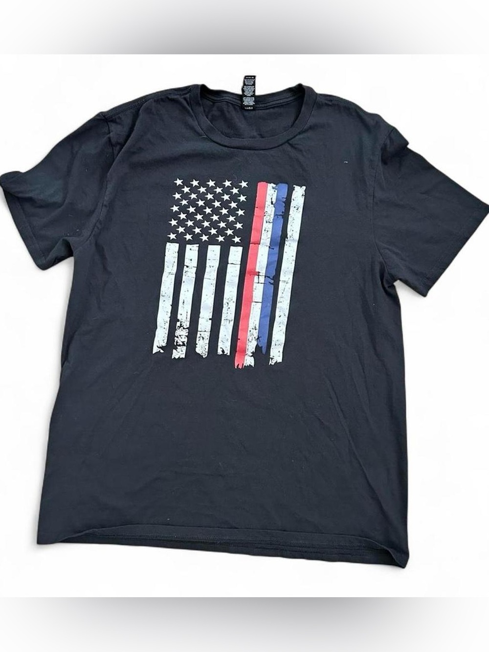 District Black Tee with Patriotic Flag Graphic